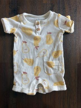 Newborn Baby Pear Print One-Piece Romper in Yellow and Cream